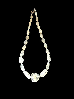 Aquamarine choker. The stones are a pale white-yellow-green and the necklace features silver bead detailing. Sterling silver hook and findings. 40.7 cm length