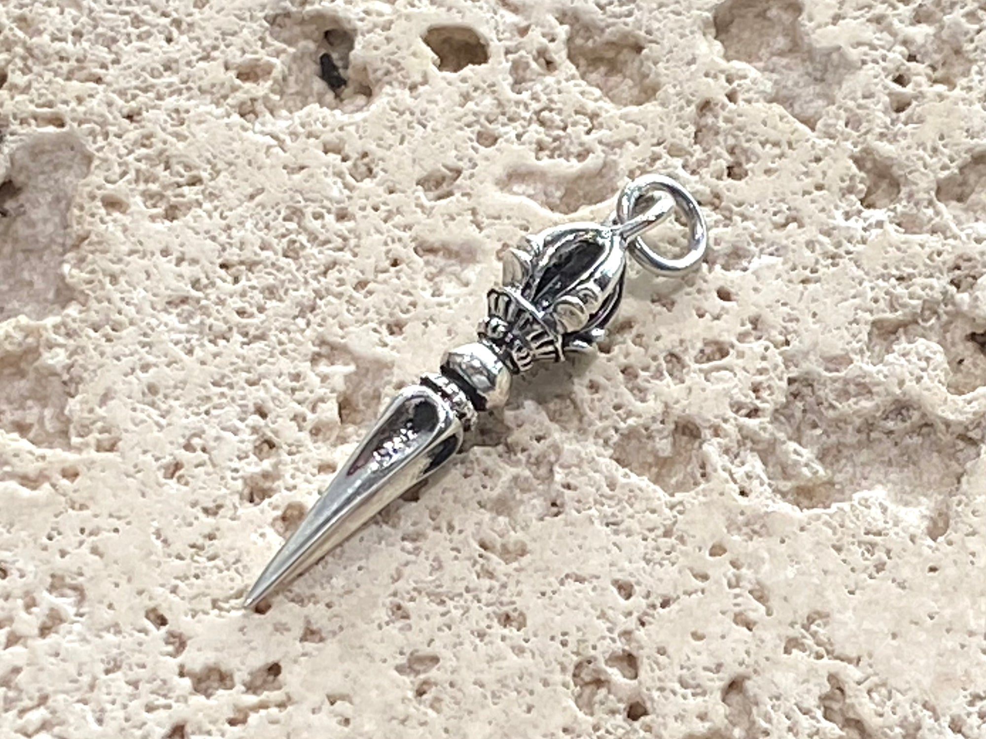 Sterling silver phurpa pendant, a potent symbols of Buddhism. Protective, grounding. Length 3.6 cm