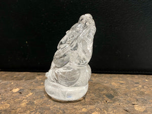 Hand carved quartz rock crystal Ganesh statue. Height 6 cm, width at base 5 cm