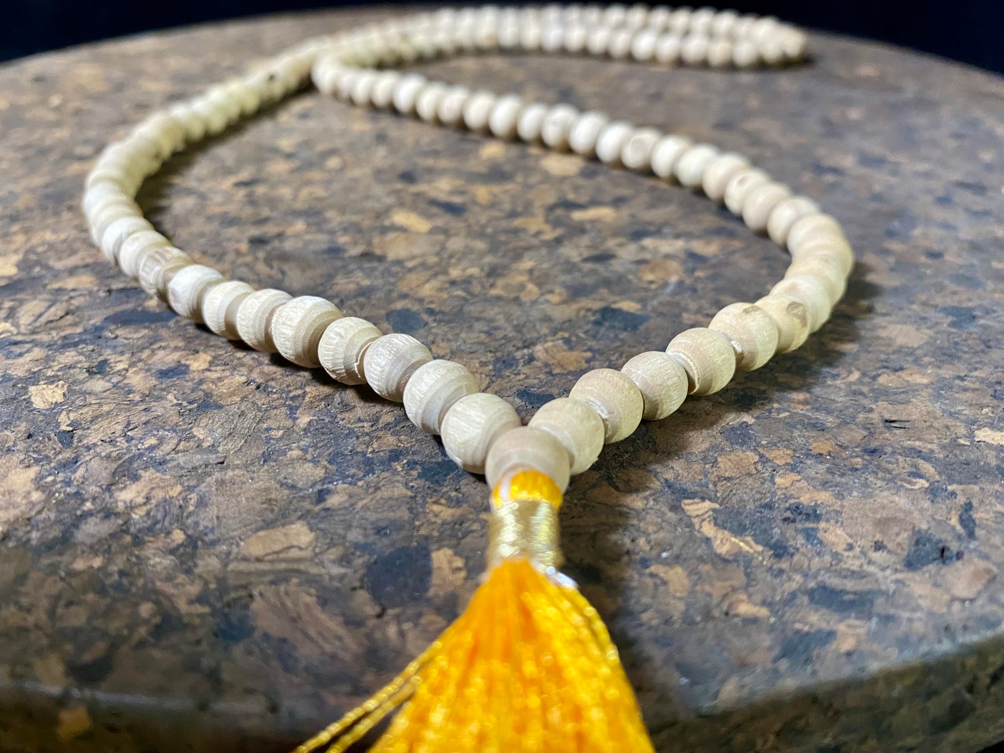 Women or men’s mala necklace, made from natural tulsi wood. As per a standard Buddhist mala, it contains 108 beads. From India