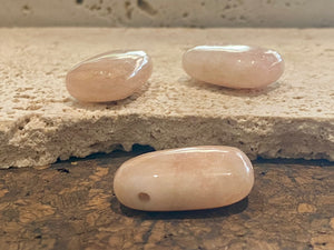 Simple organic pendants carved from single morganite crystals. Drilled through at the top for the placement of a chain or cord.  Suitable as men or women's pendants.  Approximate height 3 cm x width 2 cm