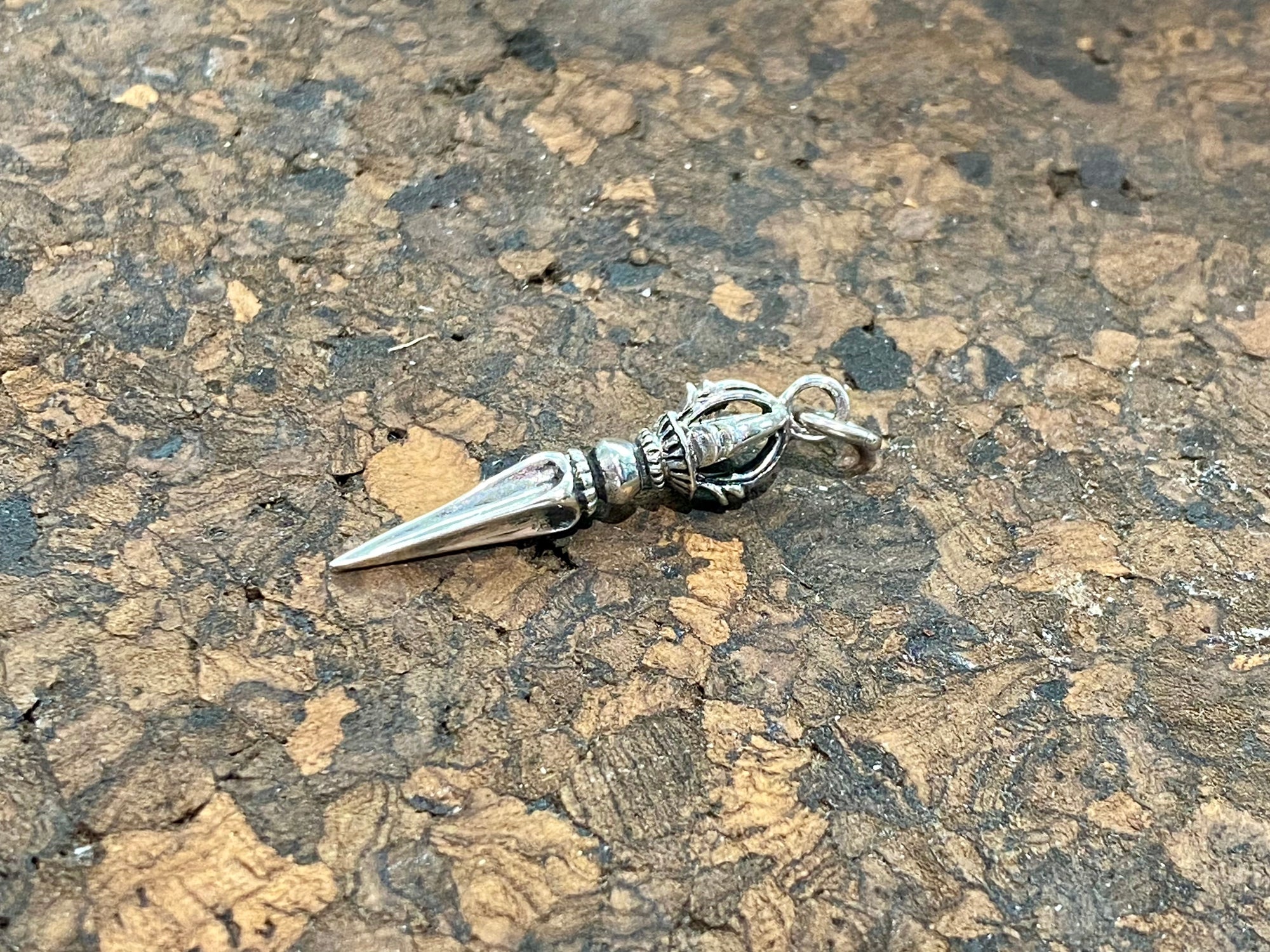 Sterling silver phurpa pendant, a potent symbols of Buddhism. Protective, grounding. Length 3.6 cm