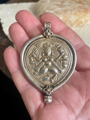 Large Antique Silver Kali Amulet Pendant