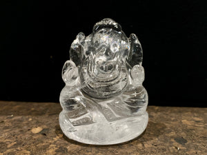 Hand carved quartz rock crystal Ganesh statue. Height 6 cm, width at base 5 cm