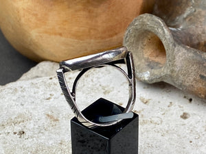 Afghani ring features an antique honey-coloured engraved carnelian prayer plaque set into a new silver band. Sits high on the finger and is a statement piece. High grade or sterling silver has been used to make the ring band. Men or women's ring. Measurements: Carnelian 2.4 x 1.4 cm, inner diameter 19.75 mm | Size 10