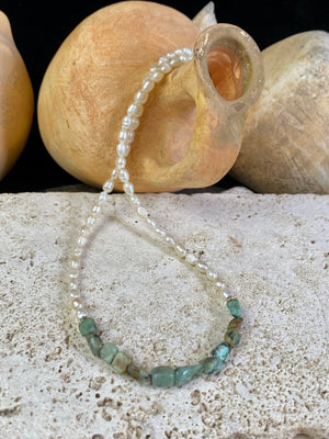 Elegant pearl and African jasper choker necklace, finished with sterling silver detailing and clasp. Length 40 cm