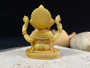 This is an exquisite Ganesh statue cast in cream coloured resin. Our very detailed Ganesh is hand finished to a very high standard. Measurements: height 9 cm, width 7.5 cm, depth 5 cm