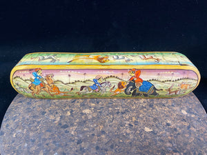 traditional Indian pen boxes. Crafted from panels of camel bone over wood, fitted together then painted with detailed scenes. Length 28 cm