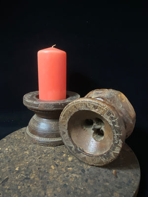 Antique Carved Wood Seeders As Candlesticks