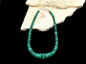 Malachite heshi bead graduated necklace with sterling silver hook clasp, 47 cm (18.5") length