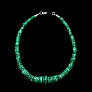 Malachite heshi bead graduated necklace with sterling silver hook clasp, 47 cm (18.5") length