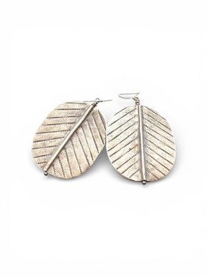 Big, beautiful and bold statement silver leaf earrings. High grade silver (95%) and sterling silver hooks. Length 5.4 cm, width 3.3 cm