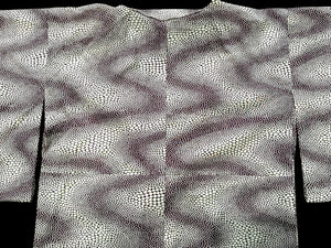 Traditional vintage Japanese kimono with a red stingray skin pattern on a cream background. Brand new.