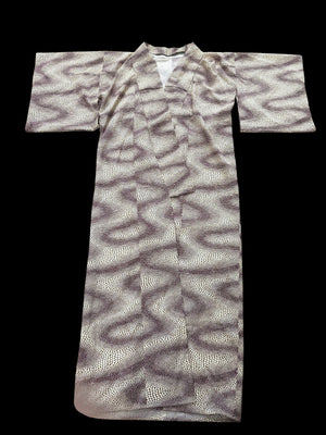 Traditional vintage Japanese kimono with a red stingray skin pattern on a cream background. Brand new.