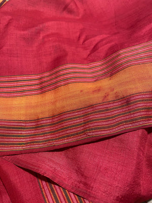 Rare classic example of a balanced tabby-weave silk shawl from Turkmenistan. Silk, terminating in fringed ends. This shawl is new, but was collected by my father in the 1990's and to our knowledge is an heirloom piece, woven in the early 20th century. In superb condition. 373 x 82 cm, not including fringes.