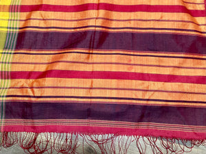 Rare classic example of a balanced tabby-weave silk shawl from Turkmenistan. Silk, terminating in fringed ends. This shawl is new, but was collected by my father in the 1990's and to our knowledge is an heirloom piece, woven in the early 20th century. In superb condition. 373 x 82 cm, not including fringes.