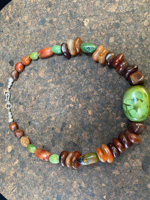 Antique Carnelian And Tibetan Turquoise Necklace