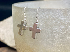 Simple Silver Cross Earrings