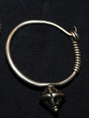 Afghan Tribal Silver Opium Poppy Hoop Earrings