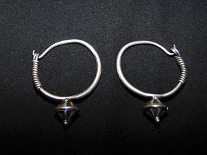 Afghan Tribal Silver Opium Poppy Hoop Earrings
