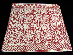 Double sided zippered cushion covers, organic cotton, concealed zipper, with a bold red and white floral and geometric hand block print