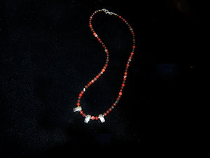 Red jasper and silver women's necklaceRed jasper necklace with three silver pendants and silver clasp