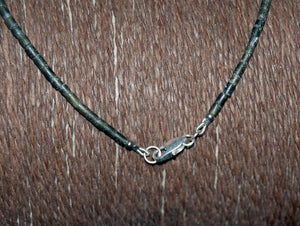 silver and green serpentine bead necklace, natural Afghan jade and a handmade Karen silver leaf pendant