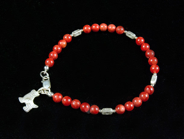 Red Coral and Silver Bracelet with Charm
