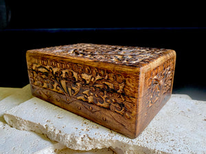 Hand carved solid mango wood boxes in two sizes and four colour finishes