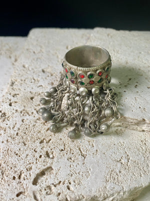 Waziri Tribal Ring, set with a fringe of chimes designed to produce a musical sound when shaken. These large rings are generally worn on the thumb