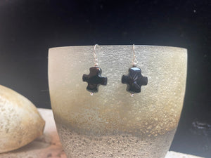 Our bold black cross earrings are hand crafted from sterling silver and hand cut natural, deep black agate stone, giving them a very southwest earring vibe. Height 3 cm (1.25”)