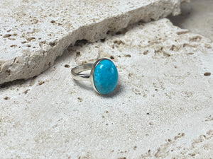 Fine light blue Persian turquoise and sterling silver ring