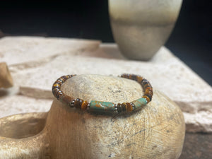 Stunning natural Arizona blue-green-brown turquoise and tiger's eye beaded bracelet. Sterling silver findings. Length 18.5 cm
