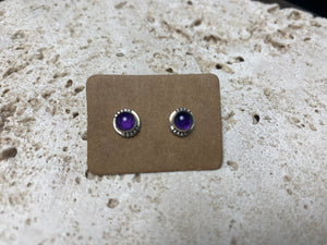 small amethyst earring studs are hand made from sterling silver