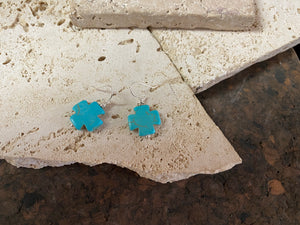 Striking cross earrings are hand crafted from sterling silver and blue dyed howlite stone, giving a southwest earring vibe without the price of real turquoise. Two styles, 3 or 3.5 cm length