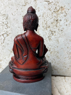 Back of the Medicine Buddha statue cast from high-quality resin and finished by hand. From a Tibetan artisan exiled in Nepal..  11 cm high