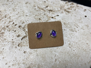 small amethyst earring studs are hand made from sterling silver
