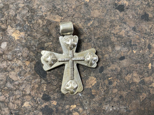 Late 19th century Ethiopian crucifix cut from a Marie Therese Thaler, high grade silver, worn bail commensurate with age, with an applied silver cut out decoration on the body, height including bail 5.5 cm (2.2")