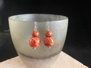Hand painted vintage wood Chinoiserie earrings