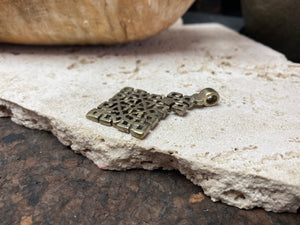 Side view of our Square Style Ethiopian Cross pendant, lost wax casting, non silver, hand made tribal African jewellery, boho, Christian, bohemian. Length 5.7 cm (2.25")