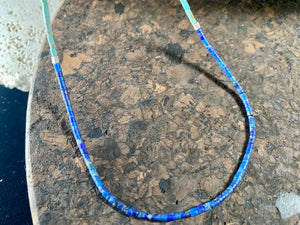 Fine necklace of lapis lazuli and turquoise hand cut beads, highlighted with sterling silver