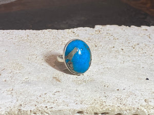 Striking deep blue turquoise & sterling silver ring, size 7.5