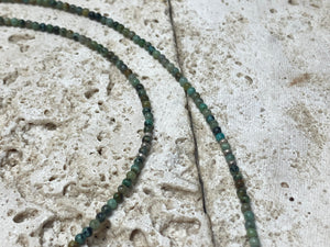 Very fine stone women or mens necklace made from tiny Ethiopian opal beads, highlighted with Karen silver "eye beads" and tribal pendant. The effect is simple, understated and stunning. Finished with sterling silver findings and clasp. A unisex necklace. Length 46.5 cm (18.35")