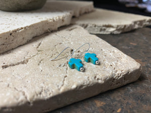 Blue and silver small cross earrings