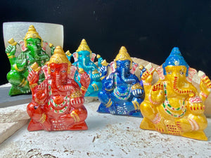 Bright painted Ganesh statues. Measurements: 11cm height (4.3 inches)