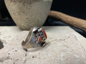 Ciral silver Tivetan saddke ring with adjustable back