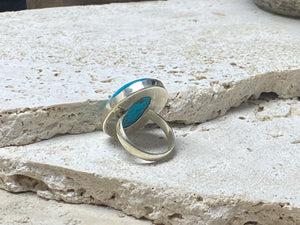 Arizona turquoise and sterling silver ring, size 8, 3cm x 2.2 cm