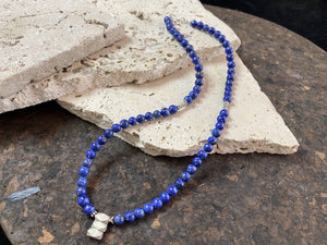 Lapis lazuli bead and silver pendant necklace. Natural lapis and sterling silver or higher grade.