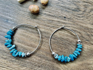 Turquoise and sterling silver large hoop earrings