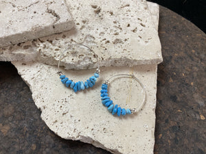 Turquoise hoop earrings made from natural turquoise and sterling silver hoops